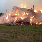 A 30-year-old barn in Jemison caught on fire after being struck by lightning from a late afternoon thunderstorm Friday that hit parts of Chilton County.