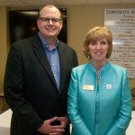 Russell A. Jackson (left) with Edmundite Missions spoke Tuesday at the Chilton County Chamber of Commerce's monthly luncheon. Jackson was introduced by Janice Hull, managing consultant for the chamber.