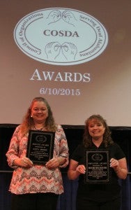 Civitan Home Manager Anita Moore (left) was awarded the COSDA Employee of the Year award at the annual banquet in Florence on June 10. Outpatient Coordinator Daphne Kendrick accepted Chilton-Shelby Mental Health’s Employer of the Year award. (Contributed Photo)