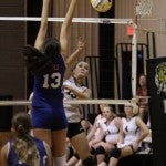 Through the defense: Isabella's Sophia Underwood hits the ball over the net during Thursday's game against Chilton County High School.
