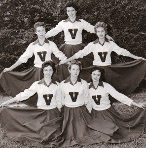 Women who cheered on Verbena teams in the 1950s included (bottom row) Carol Smith, Carolyn Robinson Ann Williams (middle row) Drucilla Fortner, Linda Driver (top row) Betty Jo McGalliard. (Contributed photos) 