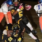 Billingsley's D.J. Dunnigan runs for some of his ?? yards in Thursday's win over Montevallo. (Photo by Brandon Sumrall)