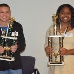 Top spellers: Huntley (right) was the winner of the bee, and Kyle Tillery of Maplesville was the runner-up.