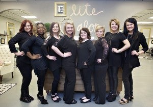 The Elite Salon team includes stylists Shannon Holmes, Tasia Oliver, Lindsey Payton, Megan Minor, Kayla Driver, Amber Price, owner Leighanne Bice and front desk coordinator Shelbie Robinson.  (CONTRIBUTED PHOTO)