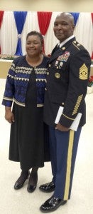 United States Army Command Sergeant Major Rex Ray of Verbena officially retired on March 31 after 32 years of service. A retirement ceremony was held in Ray’s honor in December 2015 in Jemison where Ray’s family including wife, Carolyn Ray (right) and friends honored him for his service. (Contributed)