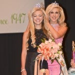 Grace Nolen (left) was overcome with emotion as she was crowned by Grayson Gann, the reigning Junior Miss Peach.