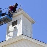 The steeple was the last portion of the Chestnut Creek Heritage Chapel roof project that was in need of repair.